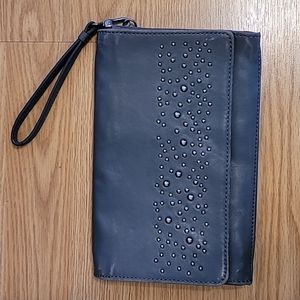 J Jill Leather Wristlet Clutch Bag Gray Purse 9" x 6"